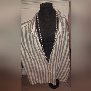 Women's XL Banana Republic Olive and White Linen/rayon Everyday Blouse